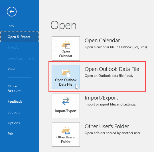 open outlook data file