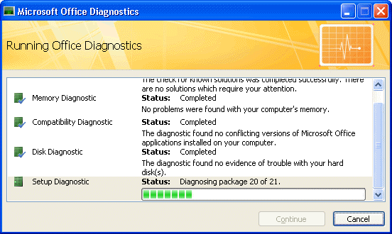 Office Diagnostics results