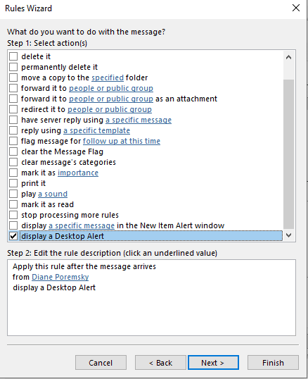display desktop alert rule