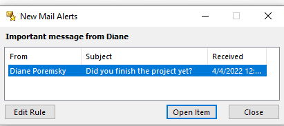 new item alert dialog