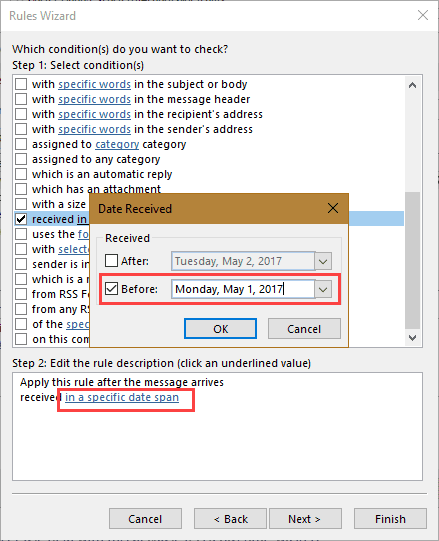 Create a rule for older mail
