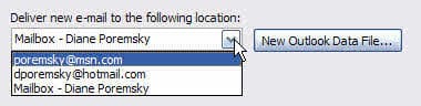 Choose a different data file to deliver mail to in Outlook 2003 and older.