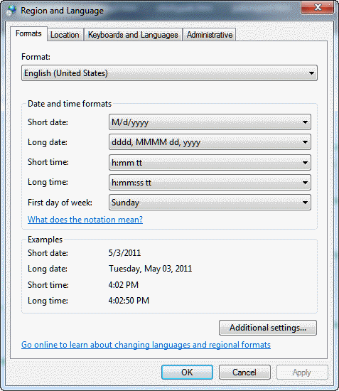 Regional and Language Settings