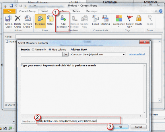 Create a new contact group from a list of addresses
