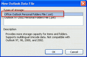 Outlook Unicode PST format