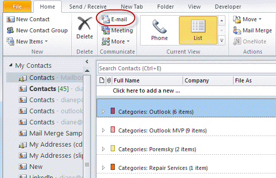 Select Category then New Email button