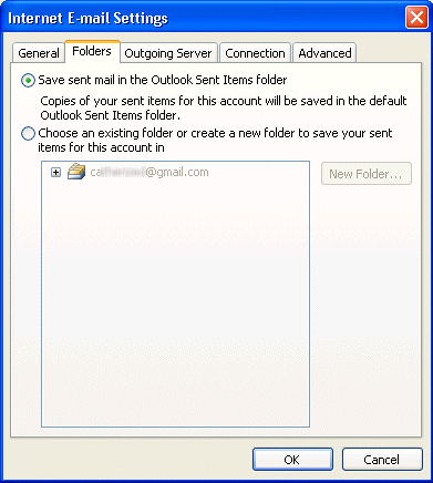 Select Sent Items folder for IMAP account