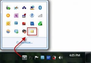 Task bar new mail envelope in overflow area
