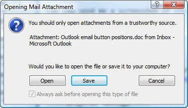 Open Save dialog warning