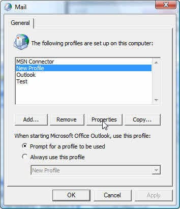 control panel, Mail dialog