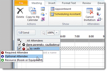 Use the Scheduling Assistant to select invitees