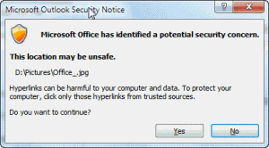 Security dialog when opening files on the shortcut bar
