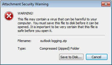 Attachment security dialog