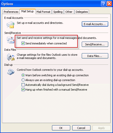 Send Immediately setting in Outlook 2007