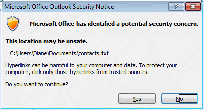 Unsafe file warning