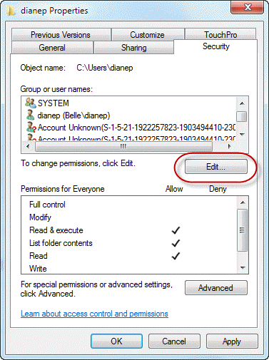 Give your current account full control of the files