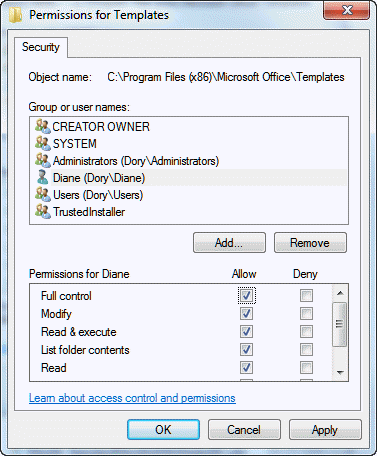 Give your account permission to the folder