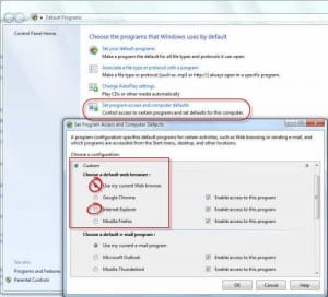 Set the default web browser to Internet Explorer