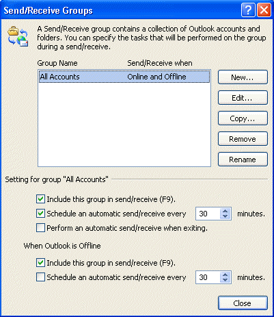 send and receive dialog