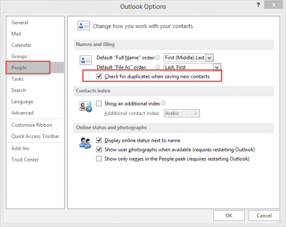 Check for duplicate contacts