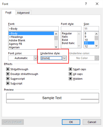 Underline setting in Fonts