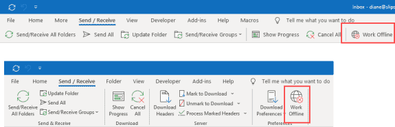 outlook's work offline button