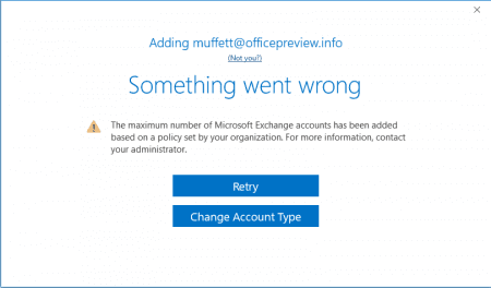 max number of exchange accounts reached warning