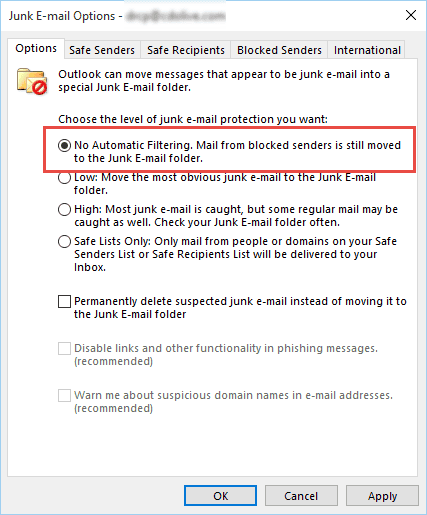 junk mail options
