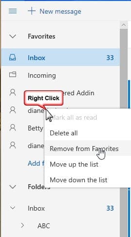 outlook.com favorites