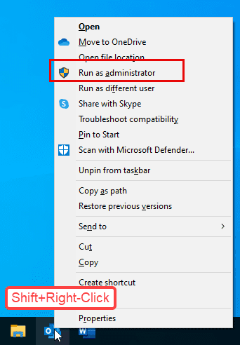 Shift + right click on the pinned icon and choose Run as administrator