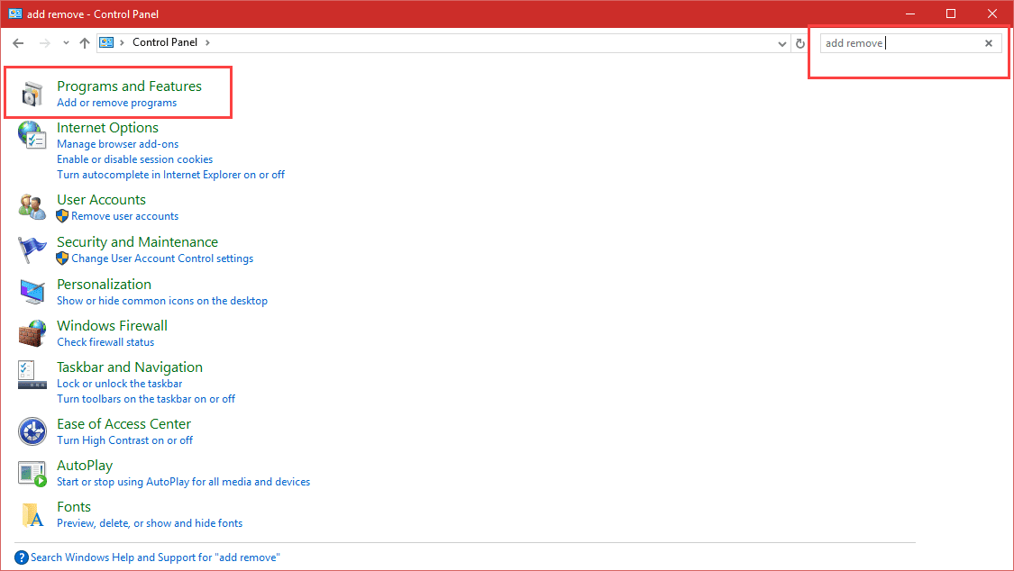 find and open programs and features