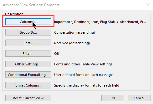 view settings dialog