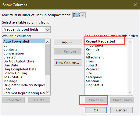 move the receipt requested field to the top