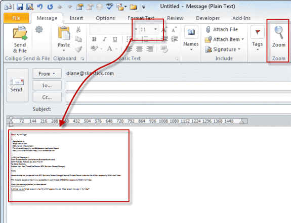 When the font is smaller (or larger) than the font size indicates, click the zoom button to change