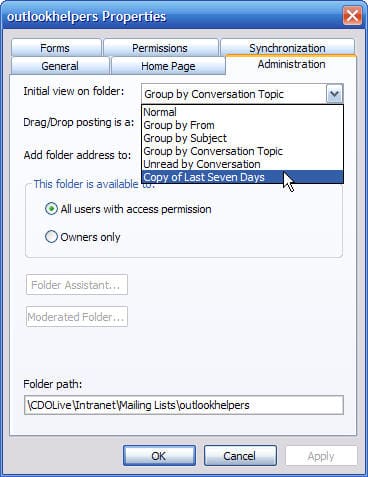 Apply the view on the public folder administration tab