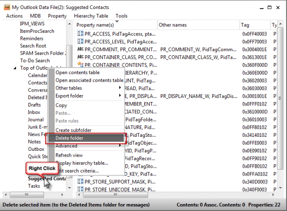 Use MFCMAPI to delete a folder