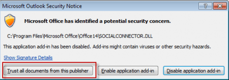 macro security alert in outlook