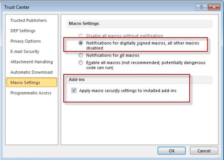 Macro security settings