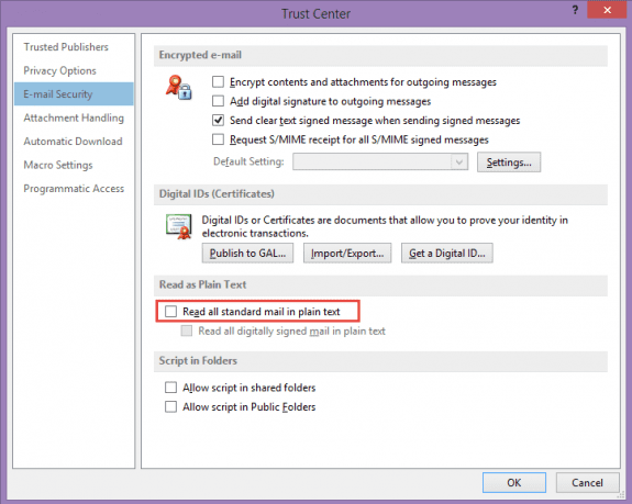 Read as plain text setting