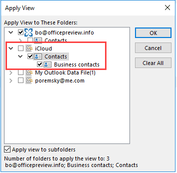 select the icloud contacts folders
