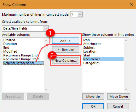 remove fields you don't need, add remind beforehand
