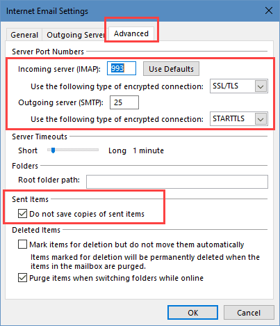 More Settings, Advanced tab settings for Gmail