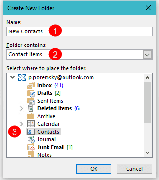 add a name and verify the folder type is correct