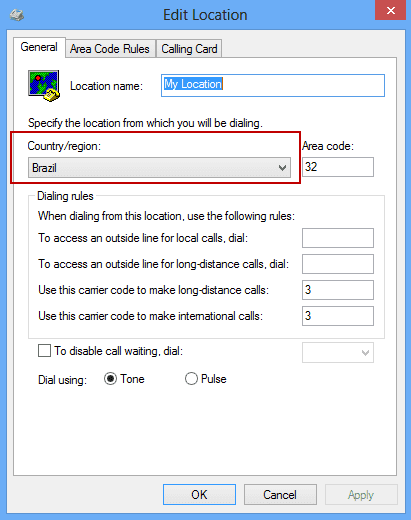 Edit location dialog box