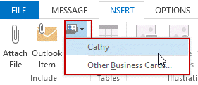 Insert business card into a message, then copy the image