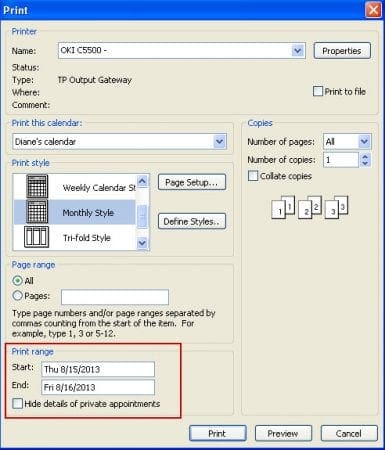 Date range selectors in Outlook 2010