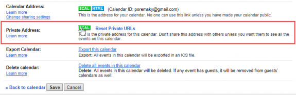 get the link to the calendar