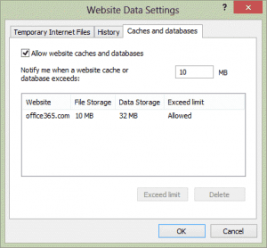 Check the offline cache size