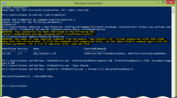 use PowerShell to convert a mailbox type