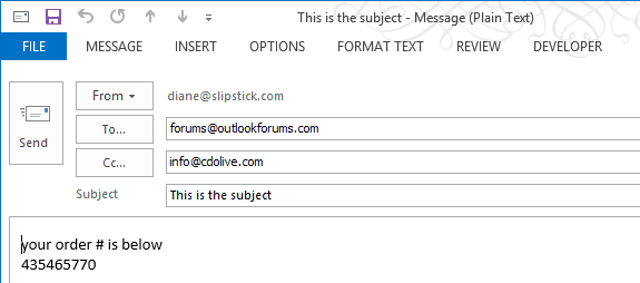 Create message from excel workbook